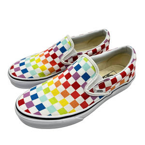 VANS CLASSIC SLIP ON CHECKERBOARD SHOE RAINBOW UNISEX MEN 6 WOMEN 7.5